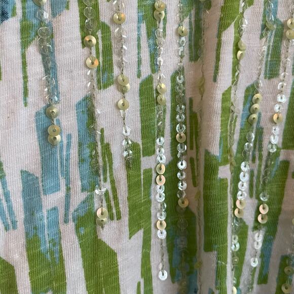 Chicos Women‎ Top L Blue Green 3/4 Sleeve Sequins Cotton Colorful Beachy Cruise - Picture 7 of 10